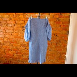 Ganni smocked blue floral mini dress